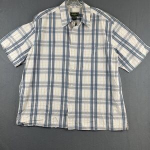 EDDIE BAUER-blue yellow white plaid 100% cotton short sleeve Men’s Shirt Sz XL
